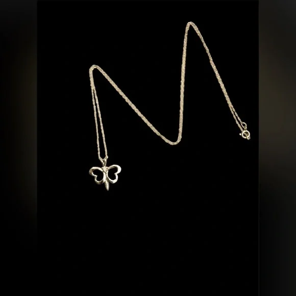 New! White Gold & Diamond Butterfly Pendant Necklace - Picture 2 of 7